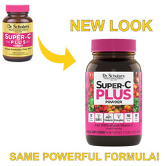Dr. Schulze's Super-C Plus dispensing scoop ready for daily vitamin C intake.