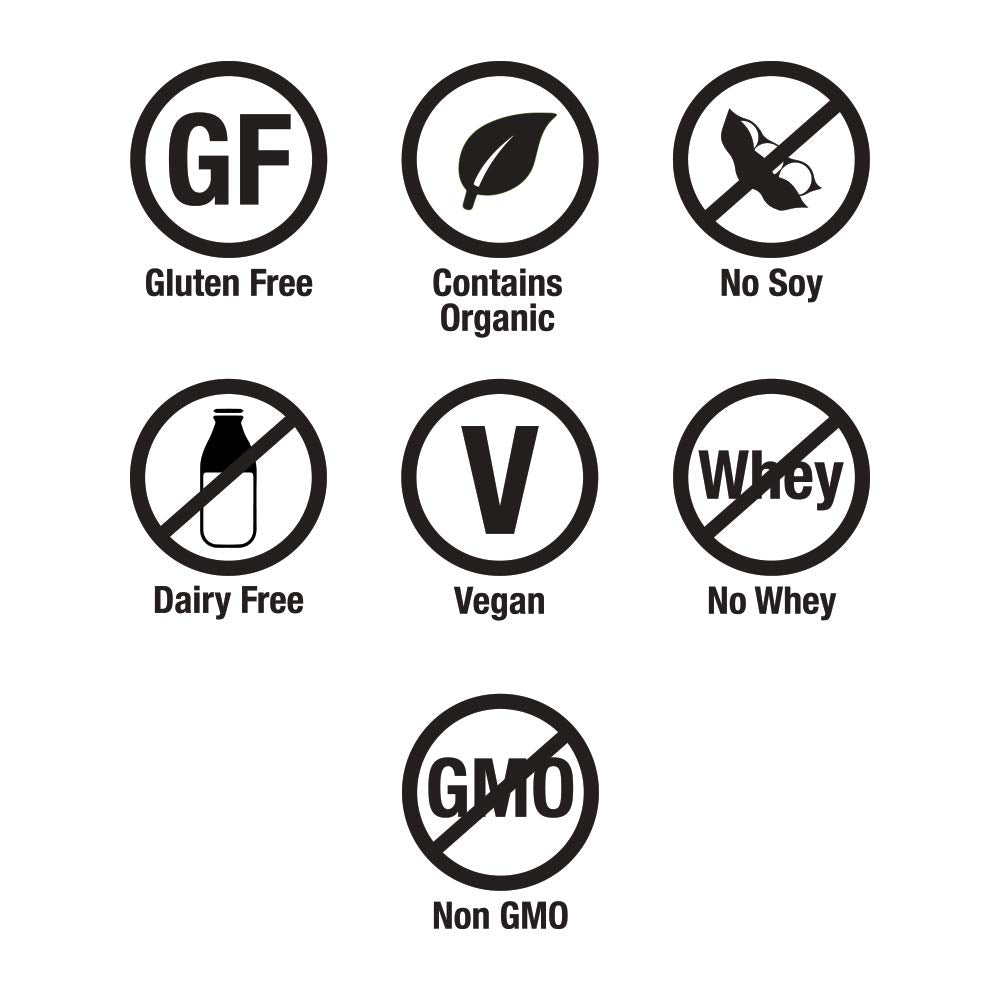 Label detail highlighting vegan, non-GMO, gluten-free attributes for dietary suitability.