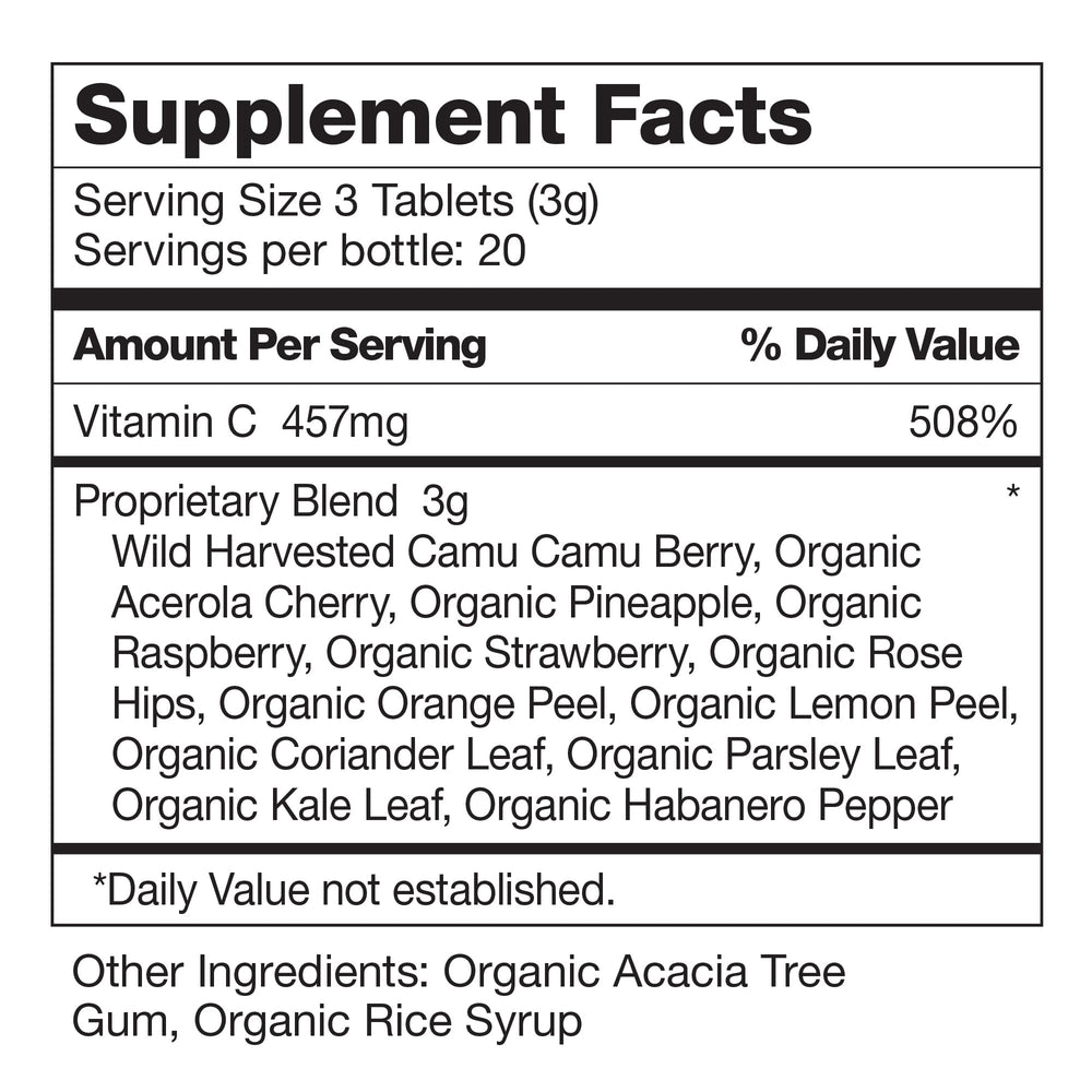 Serving-size shot showing tablet count and daily intake context.