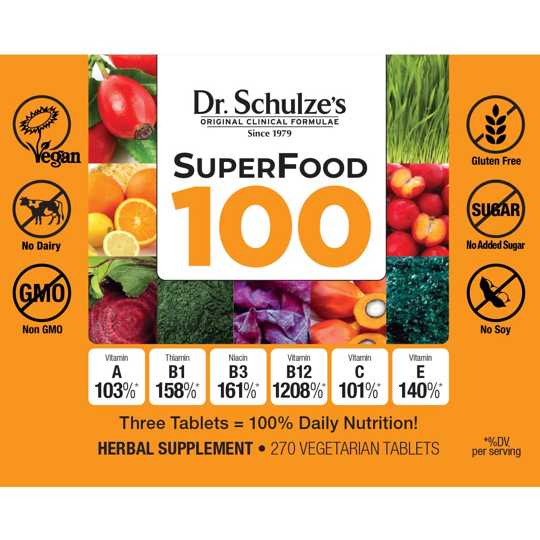 Dr. Schulze's SuperFood 100 glass with green juice for convenient energy.