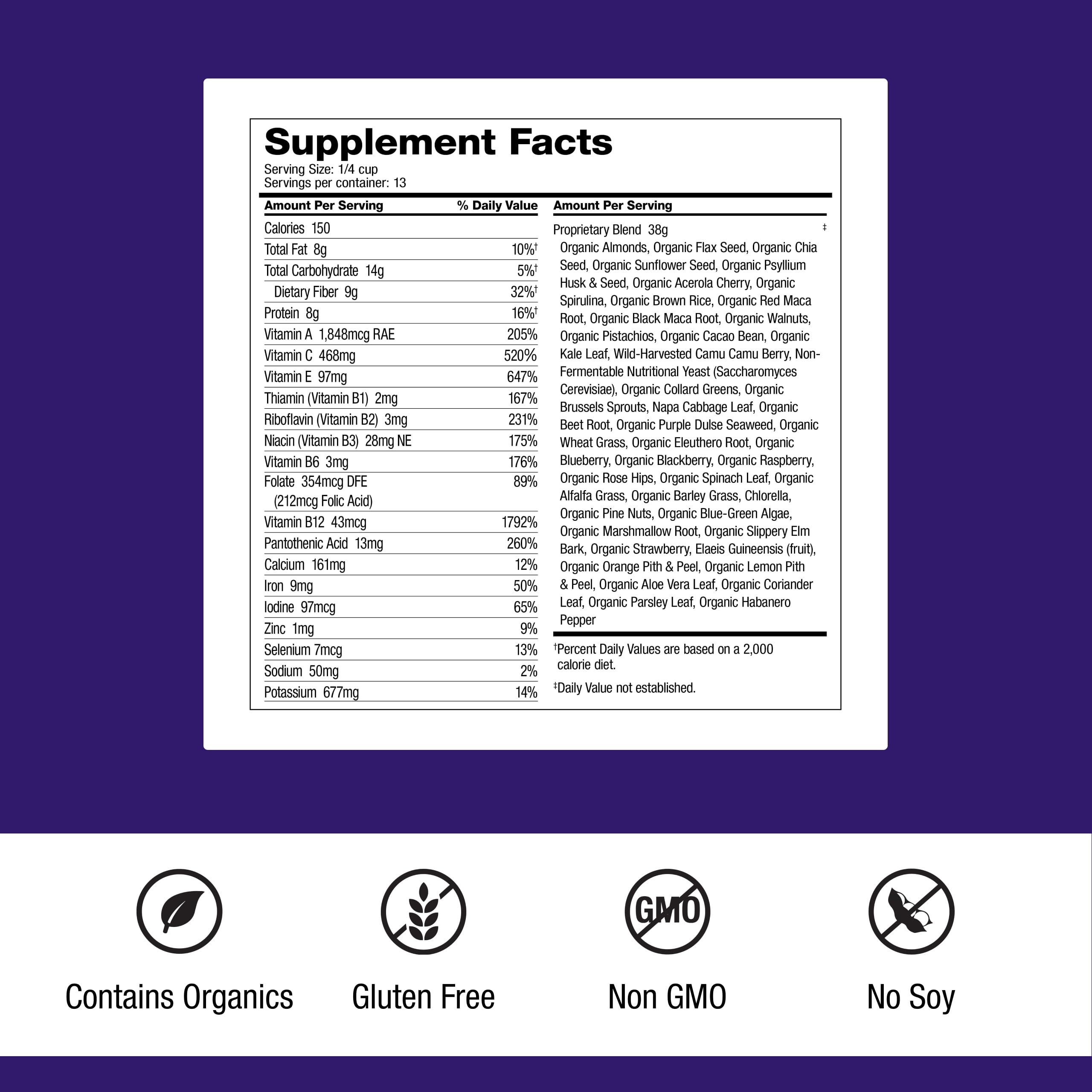 Dr. Schulze's SuperFood Ultra tub label shows vegan, non-GMO, gluten-free features.