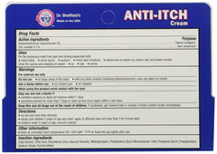 Dr. Sheffield Anti-Itch Cream label close-up highlighting key ingredients.