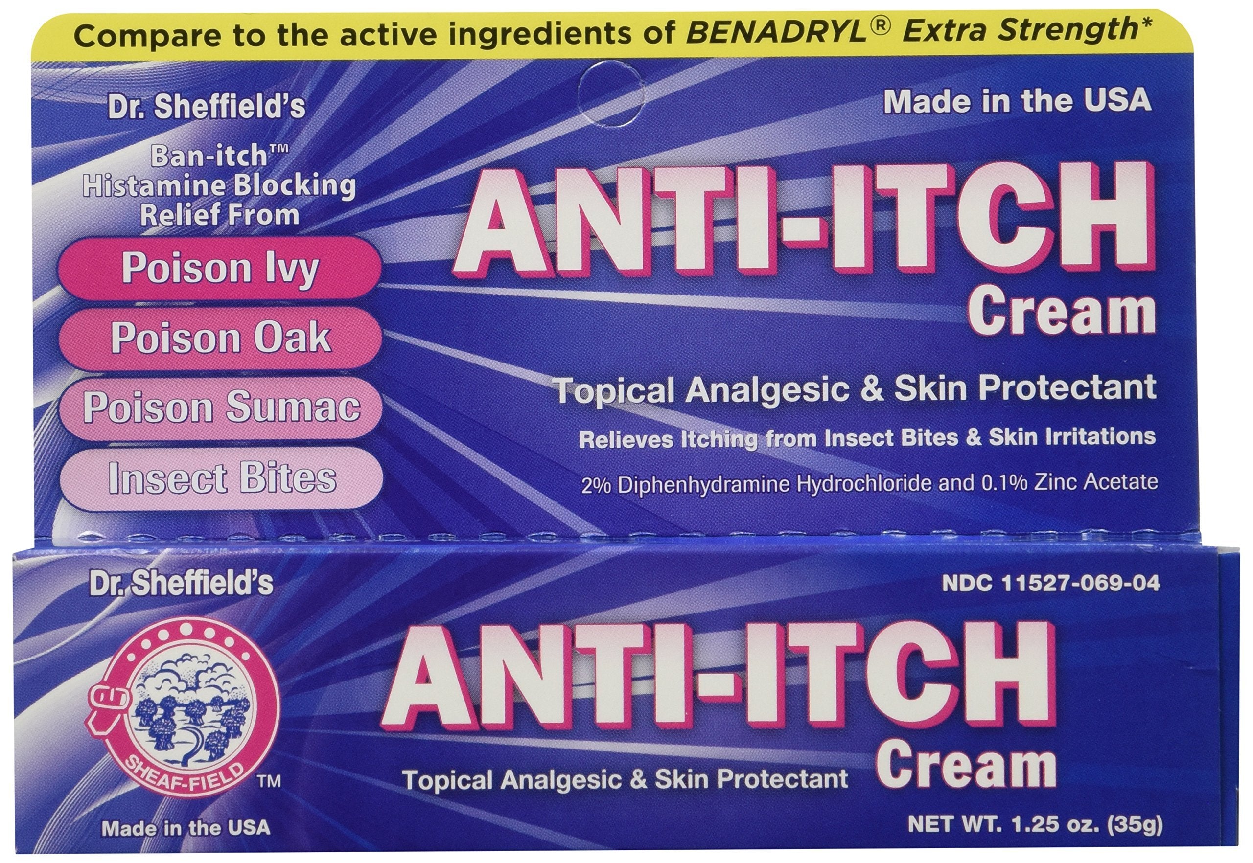 Dr. Sheffield Anti-Itch Cream tube front for quick bite relief.