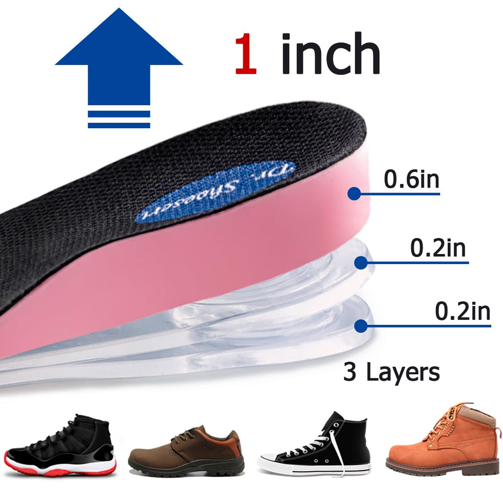 Dr. Shoesert 3/4-length heel lift inserts placed inside a sneaker for balanced support