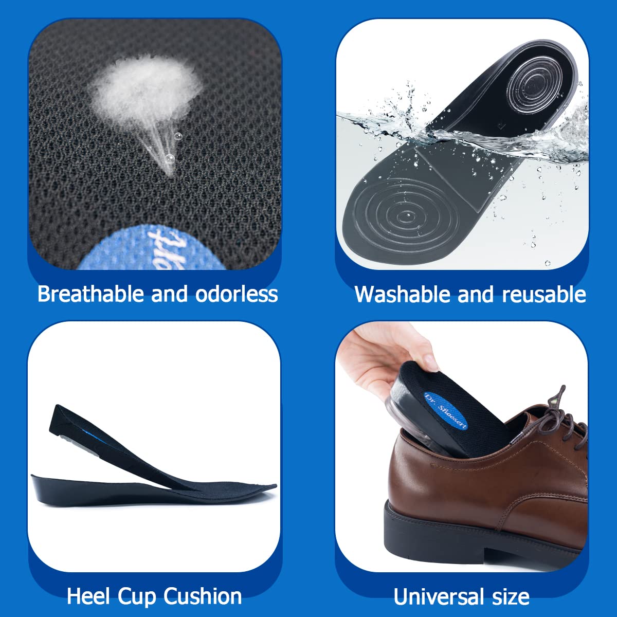 Dr. Shoesert 3/4 length design fits sneakers, boots, and work shoes