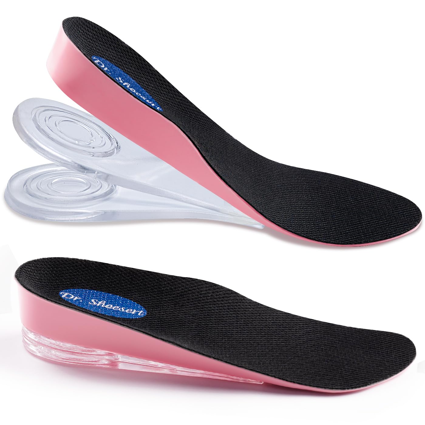 Dr. Shoesert 3-layer adjustable height insole shown in packaging for easy height customization