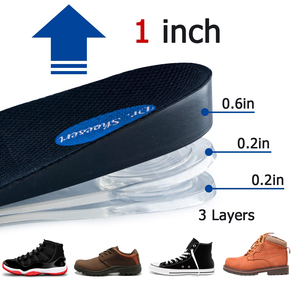 Dr. Shoesert adjustable height insole side view showing customizable lift