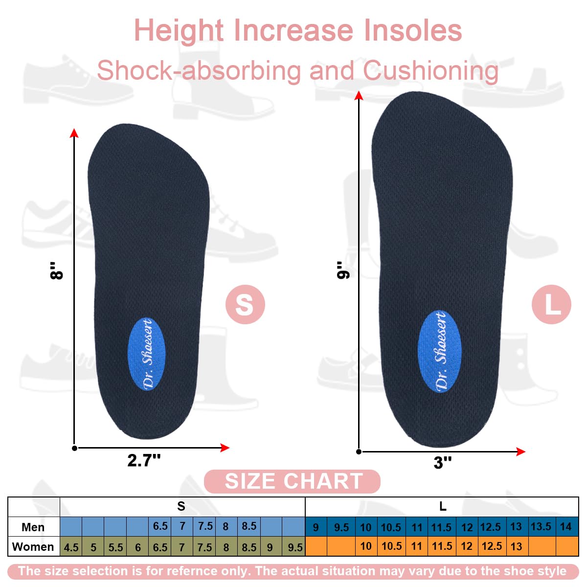 Dr. Shoesert insoles compatible with work shoes, sneakers, boots, and loafers