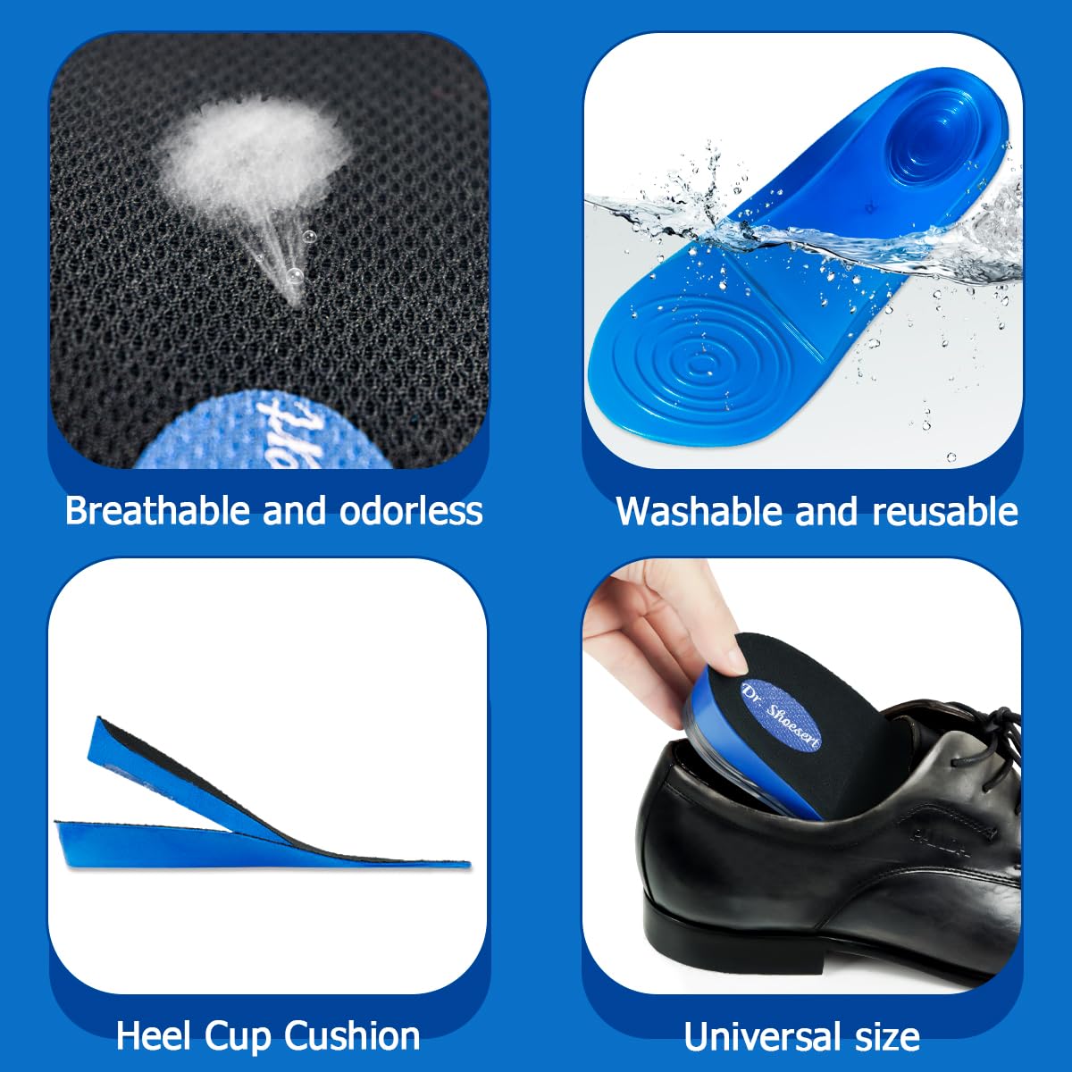 Dr. Shoesert in-shoe wear in work shoes reveals discreet lift.