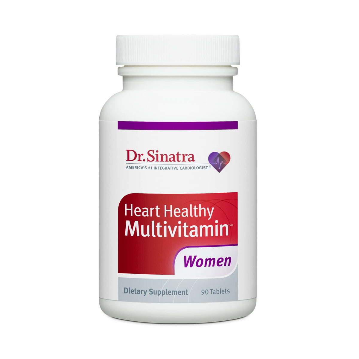 Dr. Sinatra Heart Healthy Multivitamin bottle label highlights essential nutrients for women's wellness