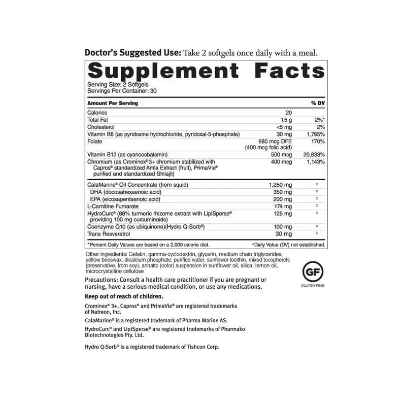 Close-up of Dr. Sinatra Omega Q Plus MAX softgels for daily use.