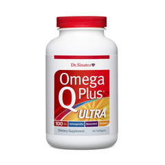 Dr. Sinatra Omega Q Plus Ultra bottle for convenient heart health support.