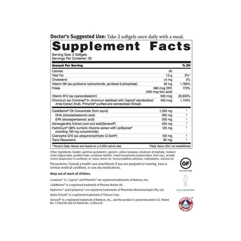 Dr. Sinatra Omega Q Plus Ultra softgels closeup for daily energy and stress support.