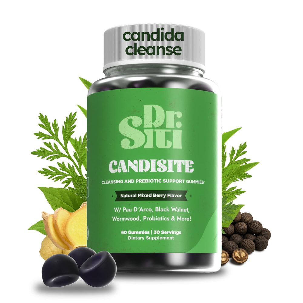 Dr. Siti Candisite bottle front shows the 10-in-1 formula for gut support.