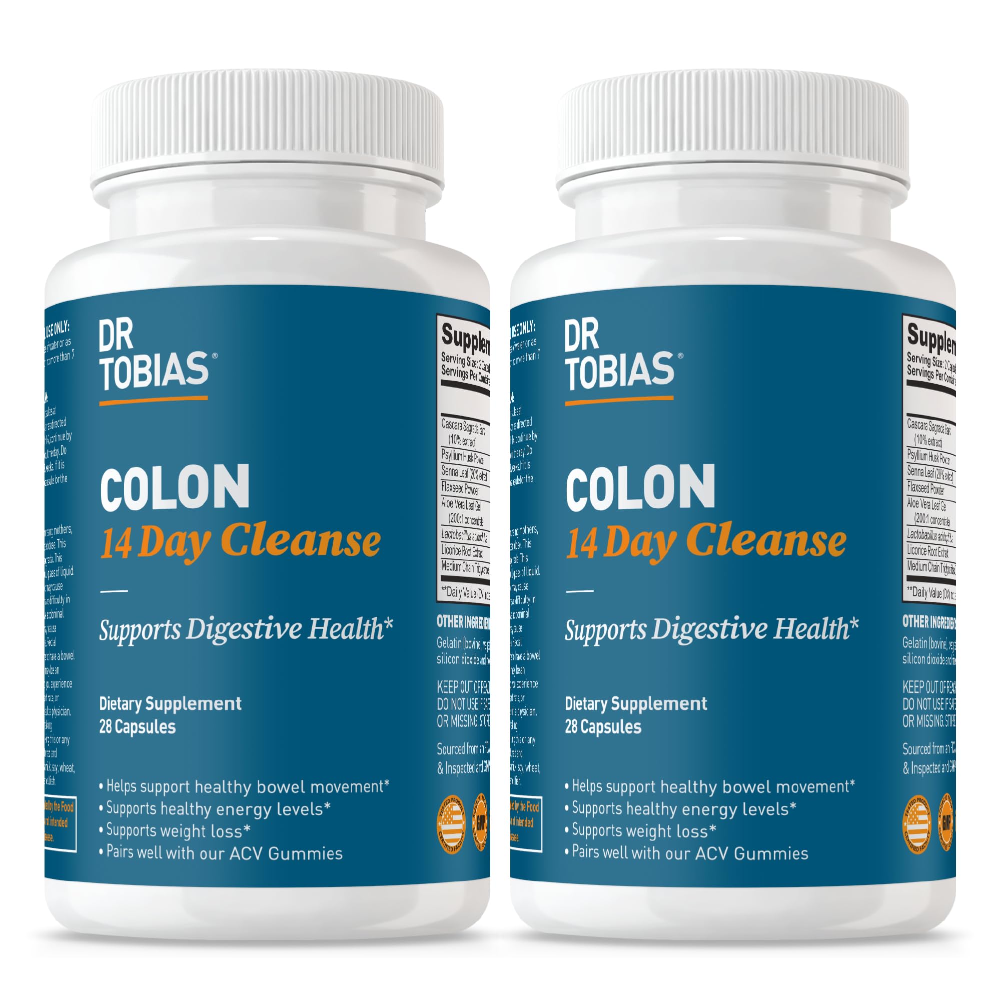 Dr. Tobias Colon Cleanse bottle front promoting daily gut support.