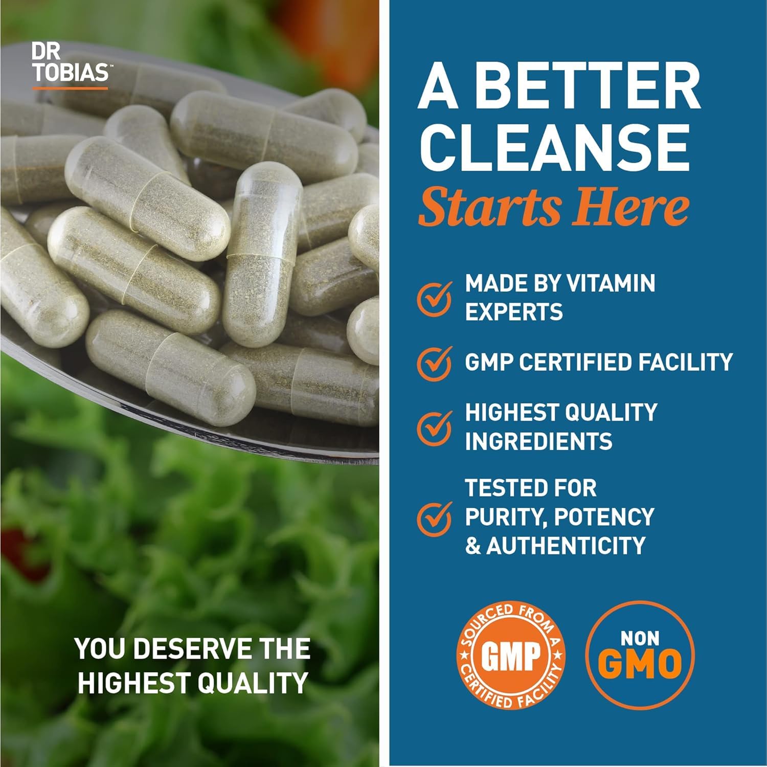 Dr. Tobias Colon Cleanse bottle beside a glass of water for daily digestive support.