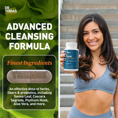 Dr. Tobias Colon Cleanse capsules close-up showing daily detox potential.