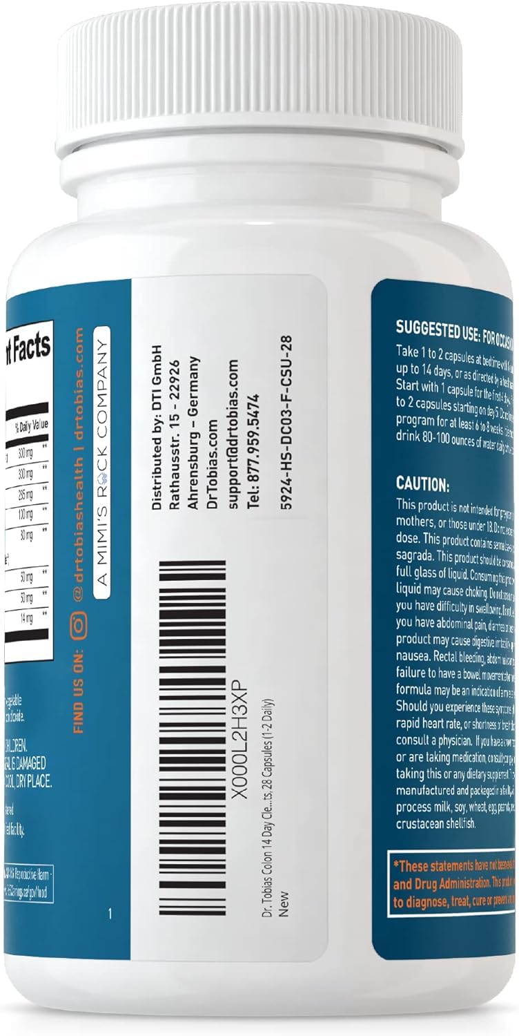 Dr. Tobias Colon Cleanse label closeup emphasizing natural ingredients.