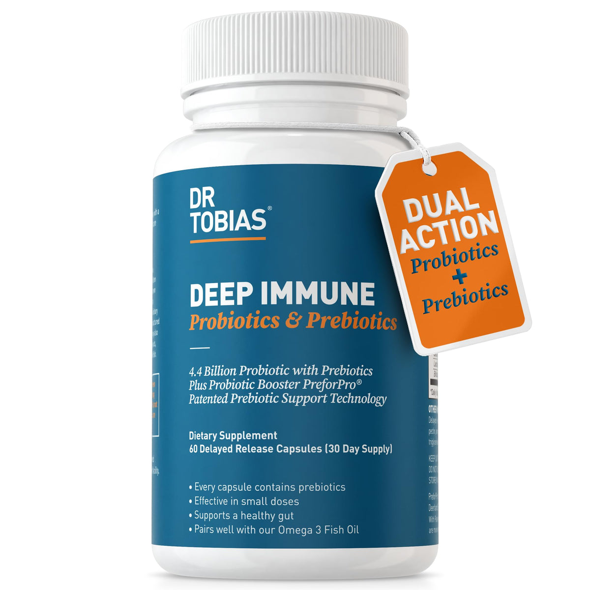 Dr. Tobias Deep Immune Probiotics bottle front for daily gut support.