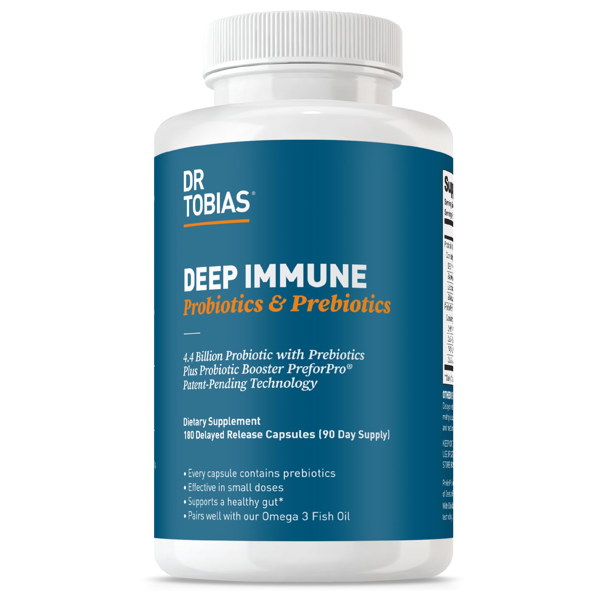 Dr. Tobias Deep Immune Probiotics bottle for daily gut and immune support.