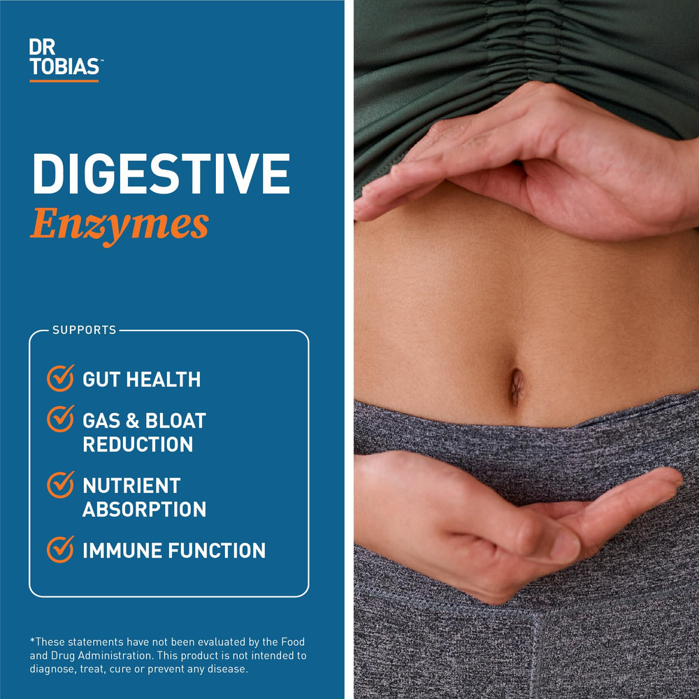 Dr. Tobias Digestive Enzymes capsules dispensing to support meals and reduce discomfort