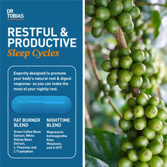 Dr. Tobias Fat Burner Nightly capsules arranged for a restful, sleep-friendly routine