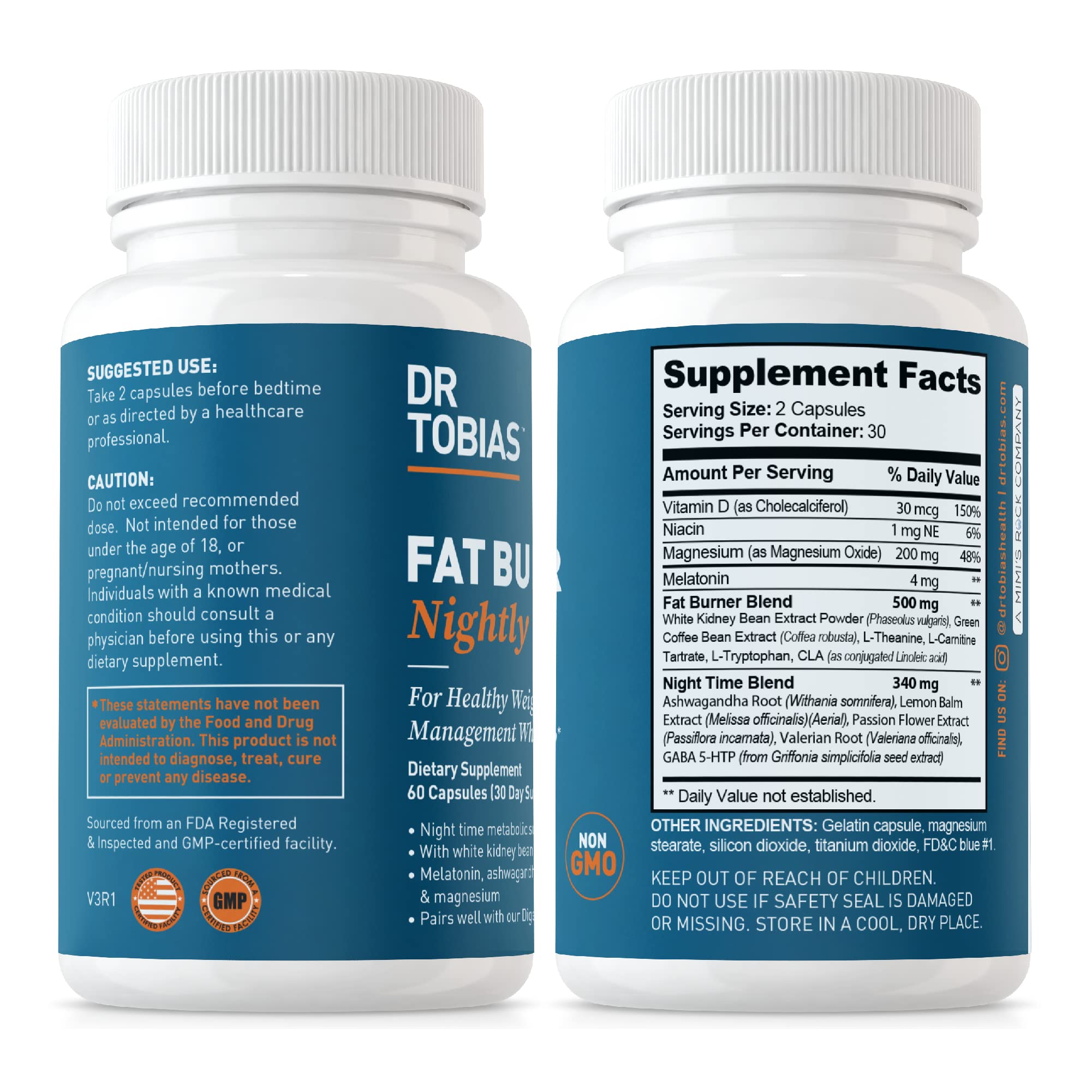 Dr. Tobias Fat Burner Nightly bottle evokes calm bedtime vibes and appetite control