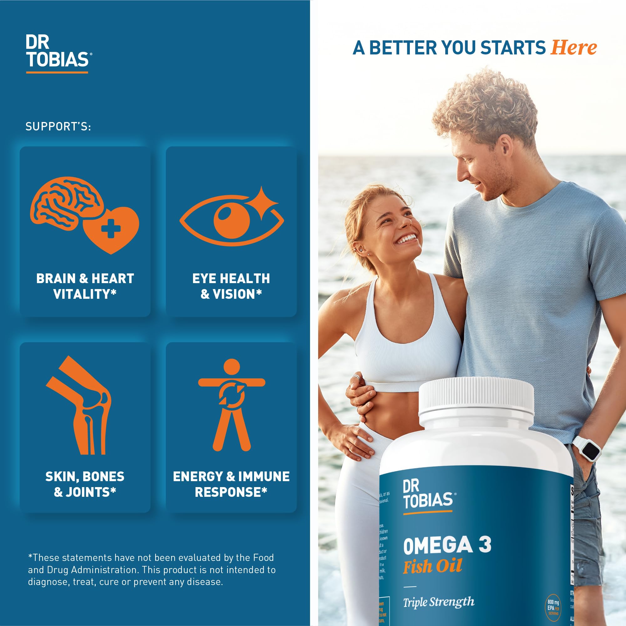 Dr. Tobias Omega 3 bottle being poured for convenient daily servings.