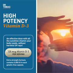 Dr. Tobias Vitamin D3 5000 IU capsule closeup—high potency for daily intake.