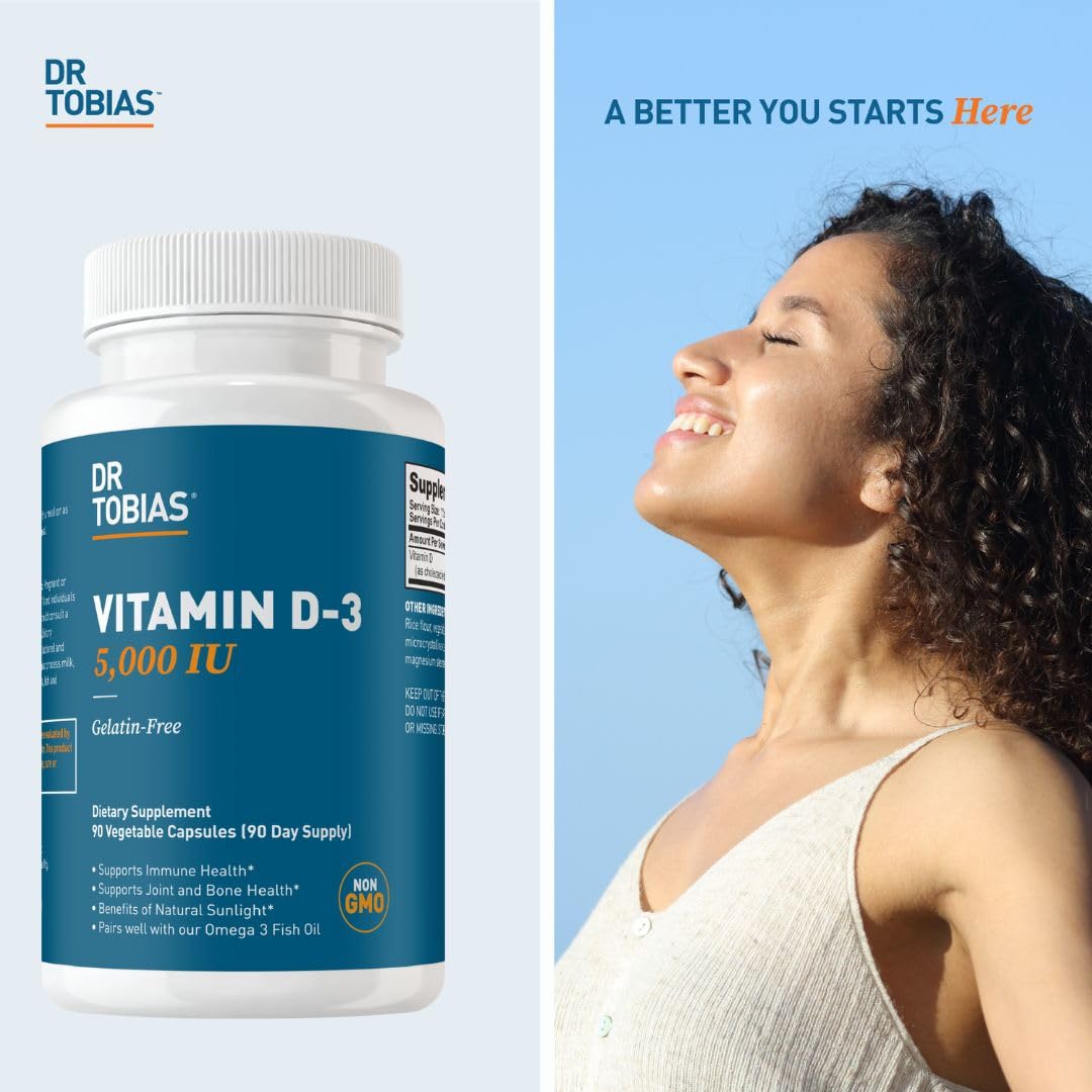Dr. Tobias Vitamin D3 5000 IU daily dose—supports nutrient balance in everyday wellness.