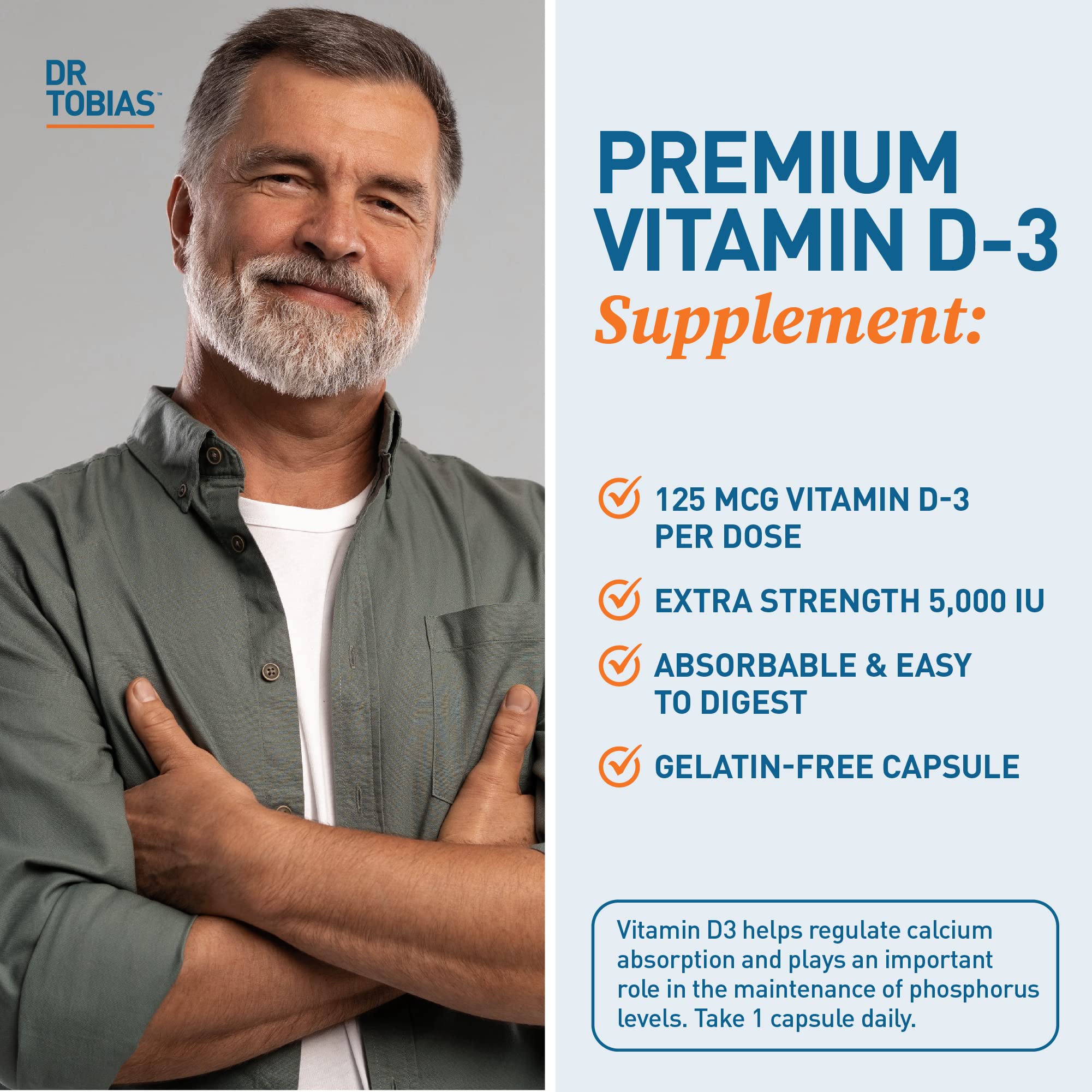 Dr. Tobias Vitamin D3 5000 IU made in USA GMP—manufactured to high standards.