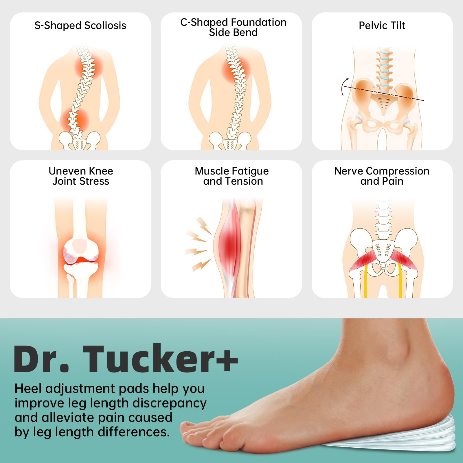 Dr.Tucker+ capa silicona confort ofrece soporte suave para el talón durante el día.