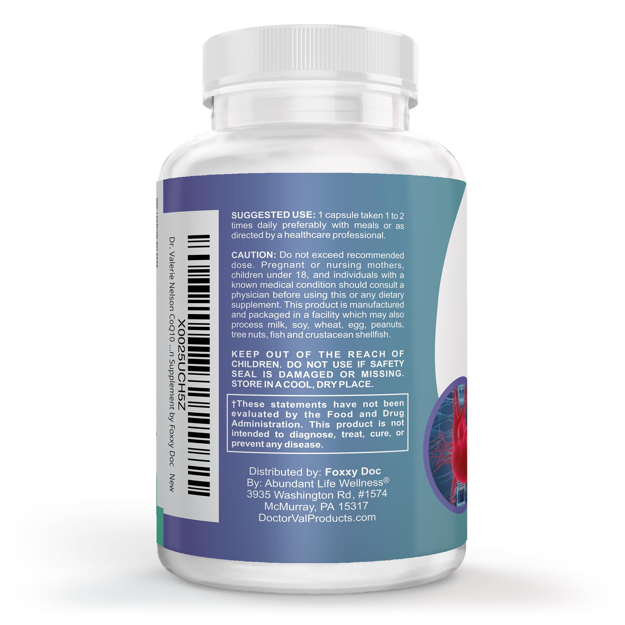Dr. Valerie Nelson CoQ10 capsules close-up in vegetarian capsule design for easy swallowing