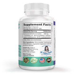 Dr. Valerie Nelson CoQ10 label back highlighting non-GMO formula with ubiquinone
