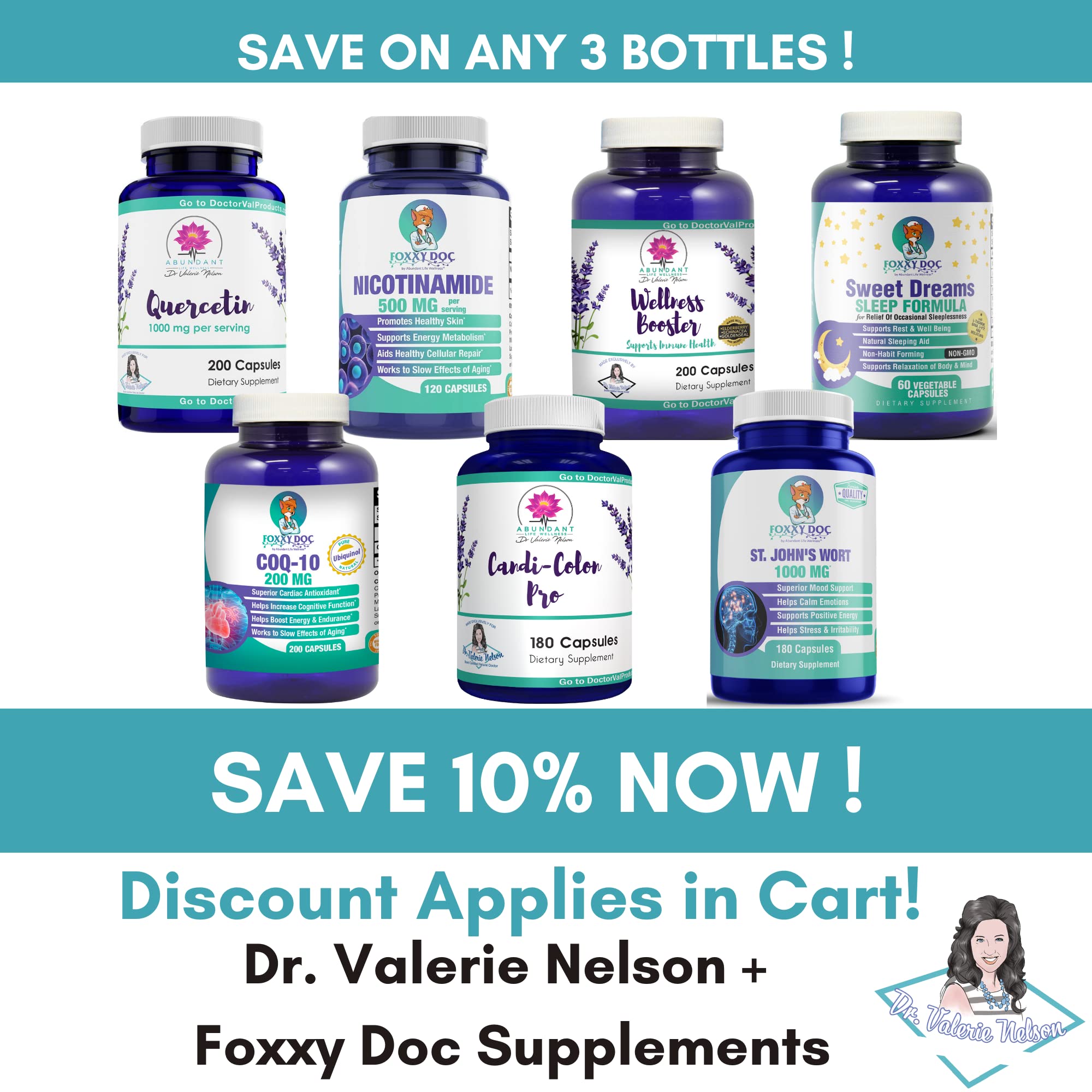 Dr. Valerie Nelson Quercetin bottle with USA-made GMP badge.