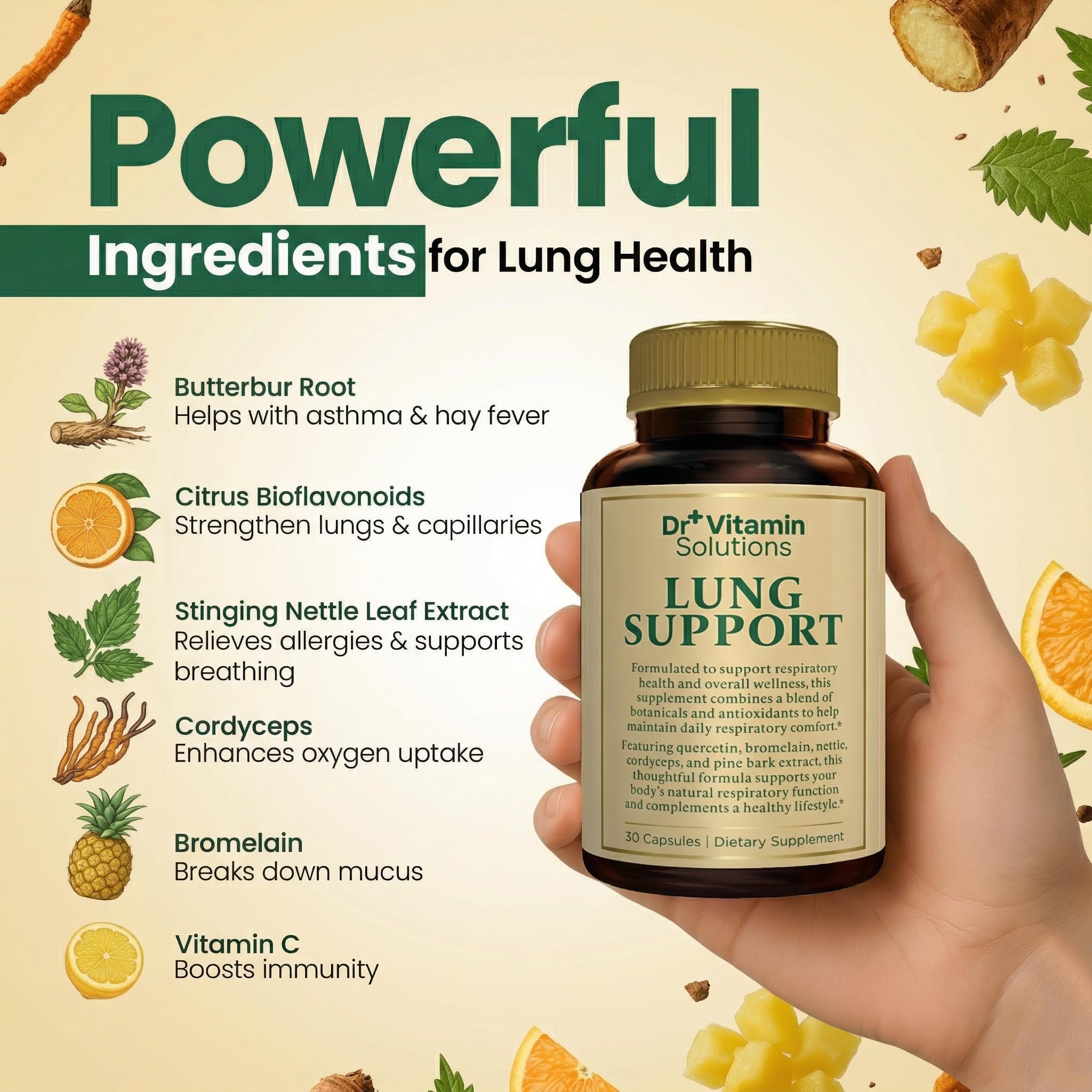 DR VITAMIN SOLUTIONS Lung Detox vegan capsules for daily use.