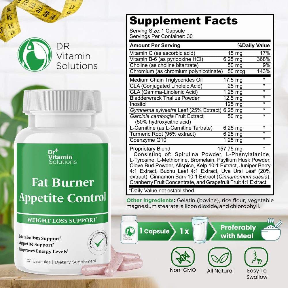 Dr Vitamin Solutions capsules closeup showcases convenient weight management support.