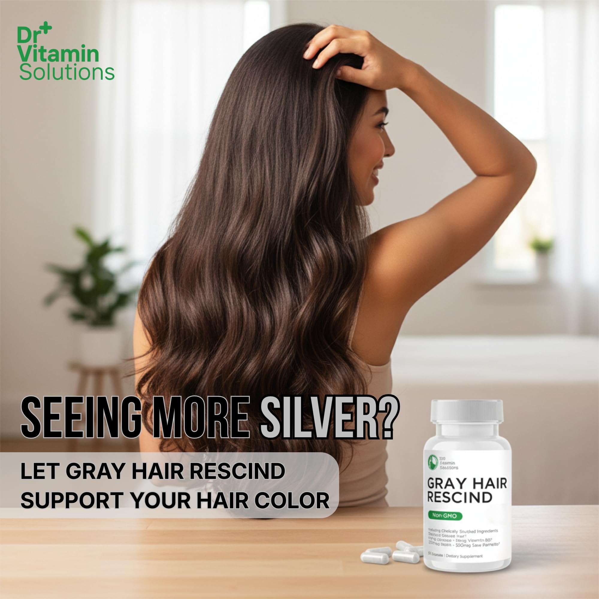 DR VITAMIN SOLUTIONS Capsules in hand illustrate daily dosage for hair care