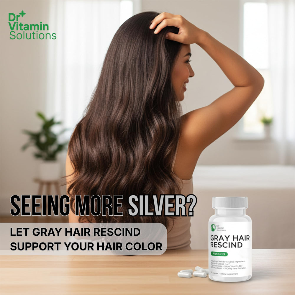 DR VITAMIN SOLUTIONS Capsules in hand illustrate daily dosage for hair care