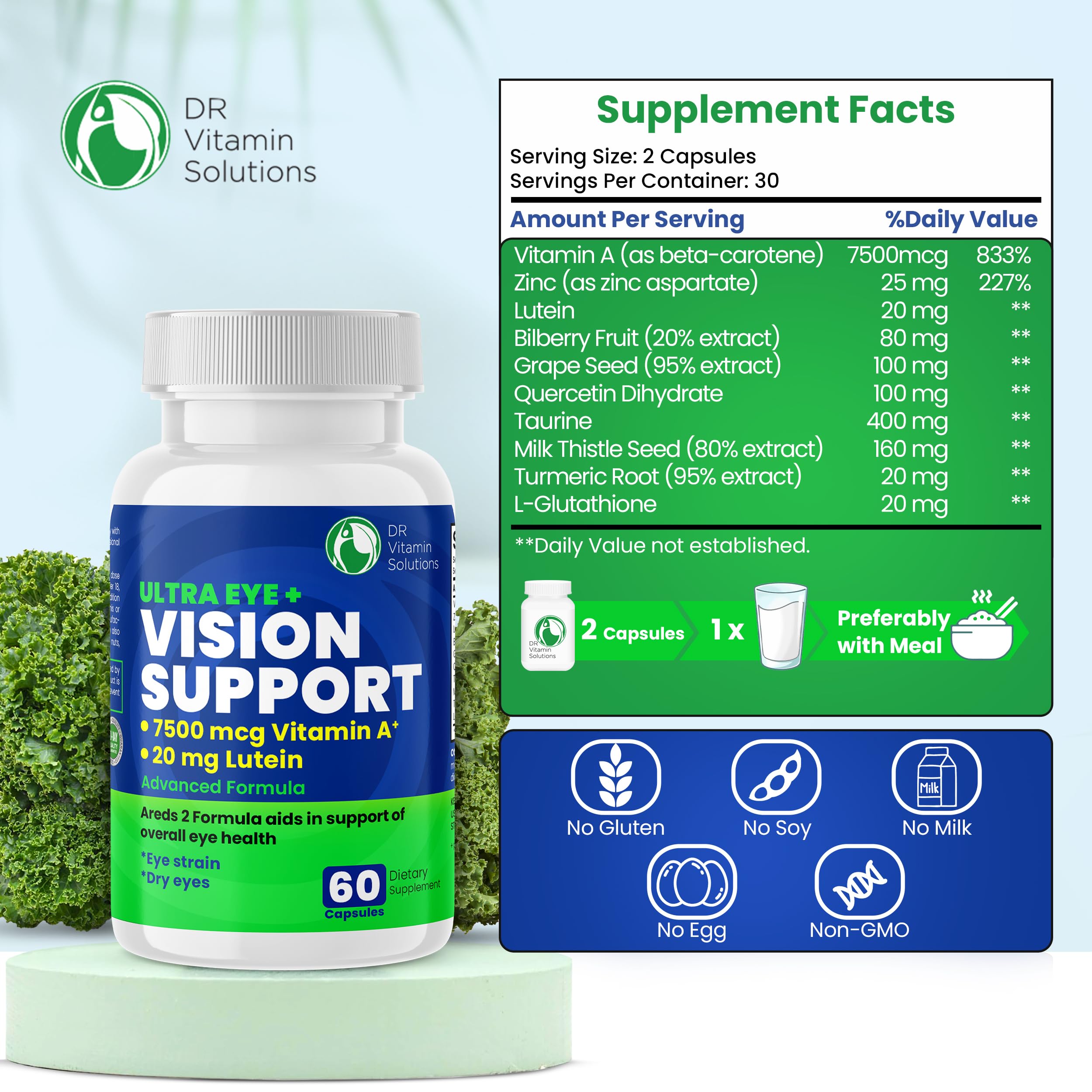 DR VITAMIN SOLUTIONS Eye vitamins capsules for daily eye care.
