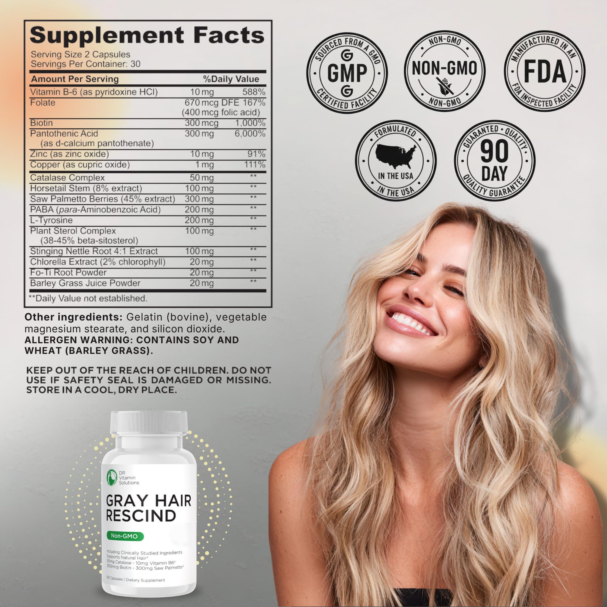 DR VITAMIN SOLUTIONS Gray Hair Rescind capsules close-up for easy daily intake