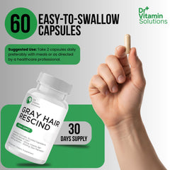 DR VITAMIN SOLUTIONS Gray Hair Rescind label highlighting catalase and key ingredients