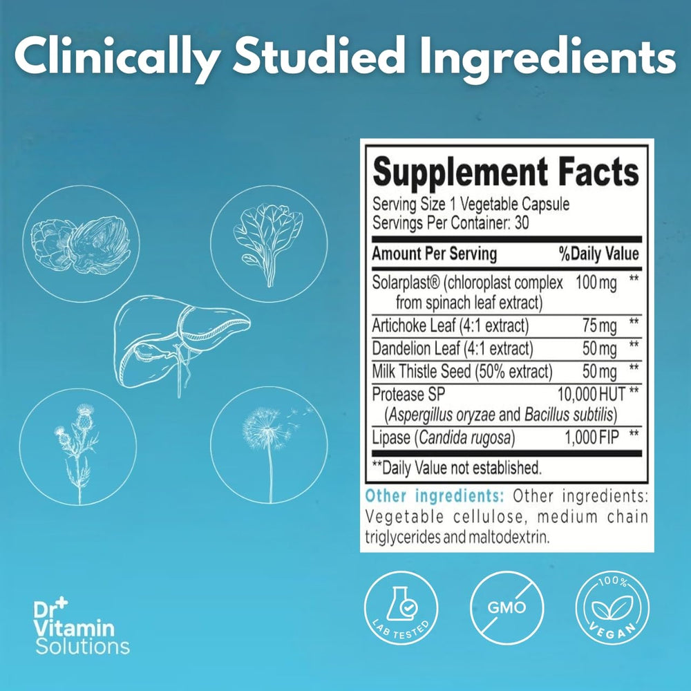 DR VITAMIN SOLUTIONS Liver Cleanse capsules showing vegan formulation.