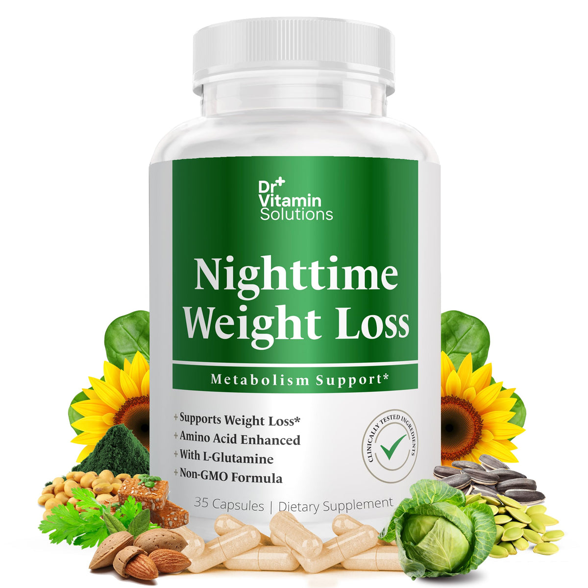 DR VITAMIN SOLUTIONS Nighttime Fat Burner bottle for overnight fat support.