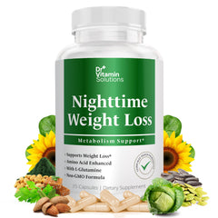 DR VITAMIN SOLUTIONS Nighttime Fat Burner bottle for overnight fat support.
