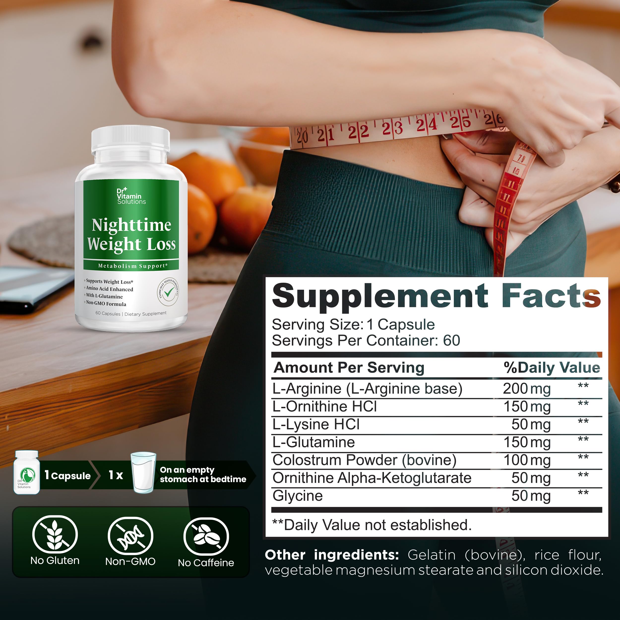 DR VITAMIN SOLUTIONS Nighttime Fat Burner capsules close-up for appetite suppression