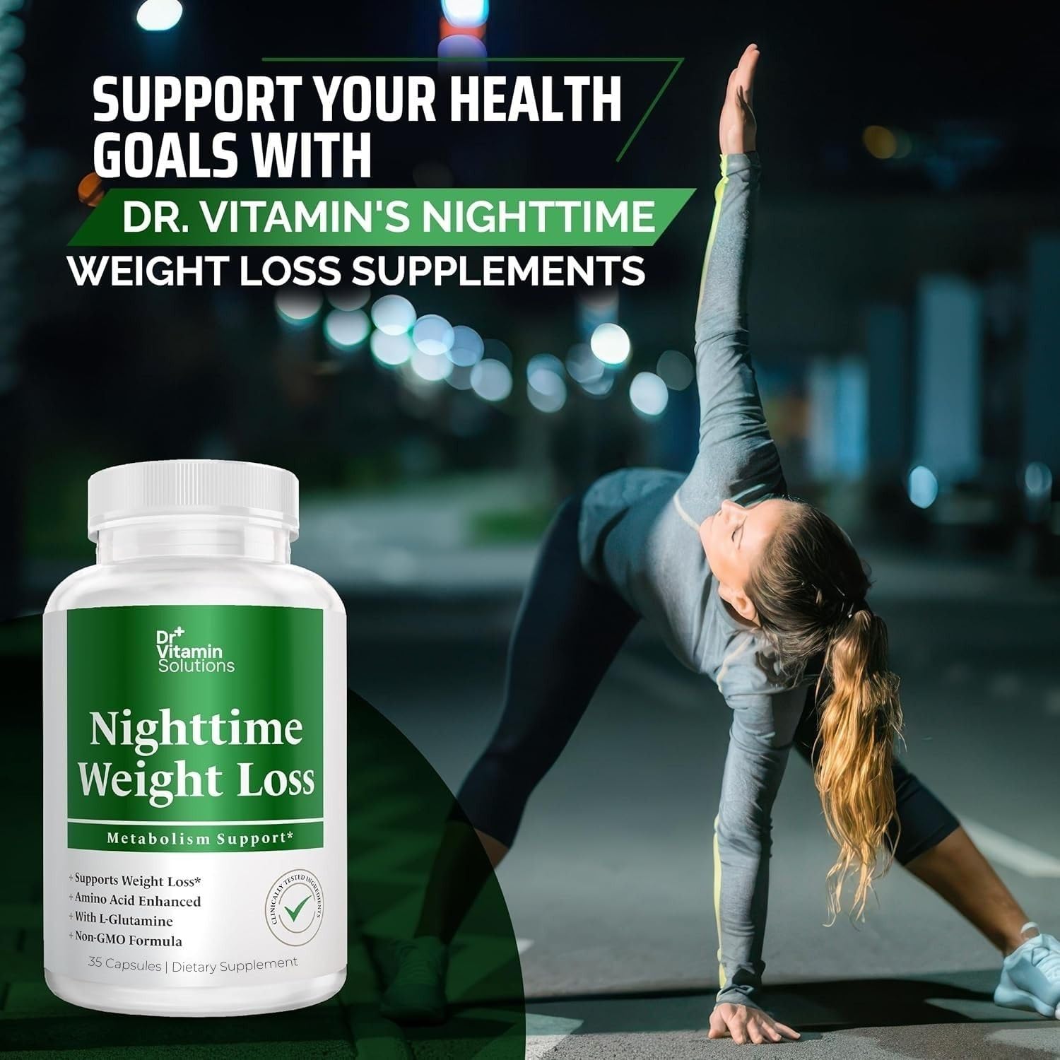 DR VITAMIN SOLUTIONS Nighttime Fat Burner bottle ready for bedtime dose.
