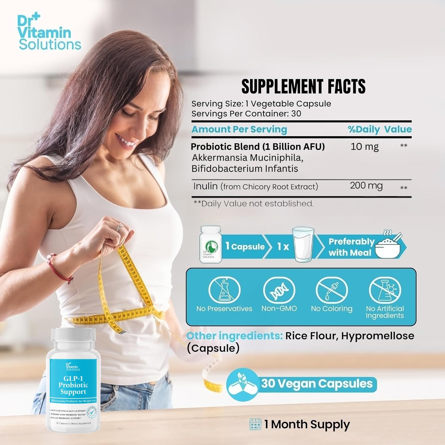 DR VITAMIN SOLUTIONS Probiotic capsule delivers 1B AFU daily.