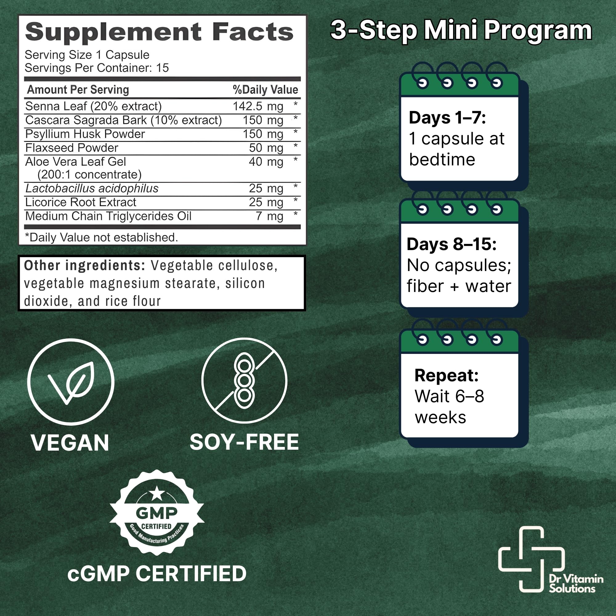 DR VITAMIN SOLUTIONS senna-leaf ingredient highlighting plant-based cleansing power.
