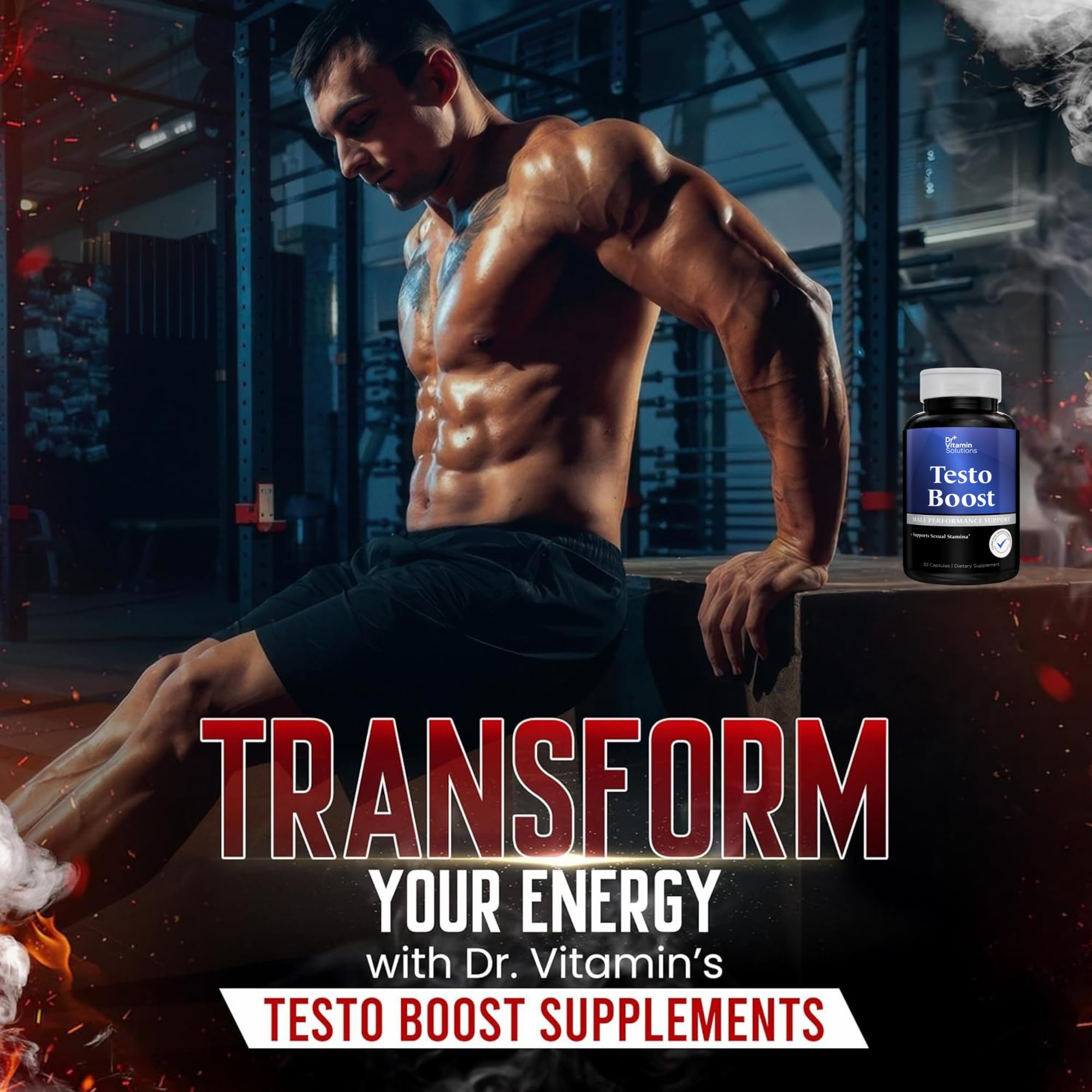 DR VITAMIN SOLUTIONS TestoBoost gym session image suggesting improved stamina